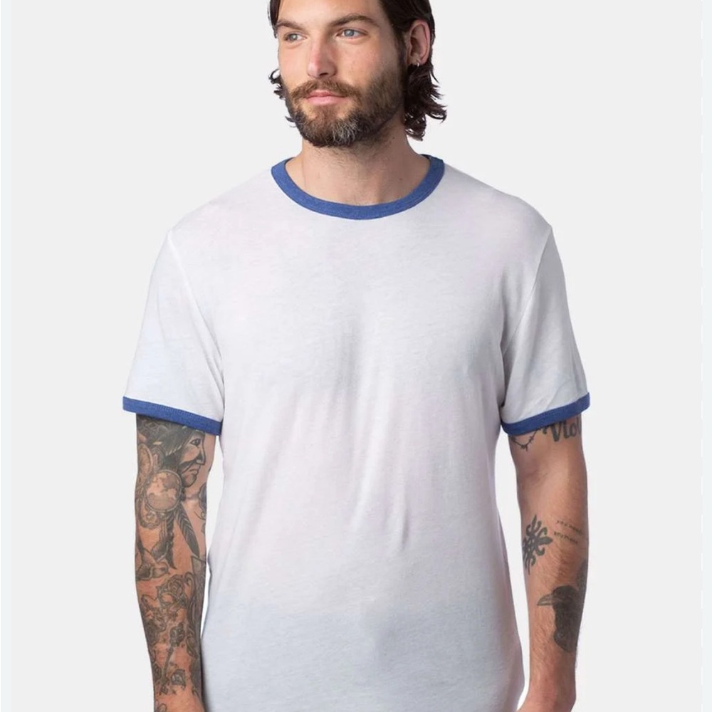 AYR Men's White and Blue Ringer T-Shirt